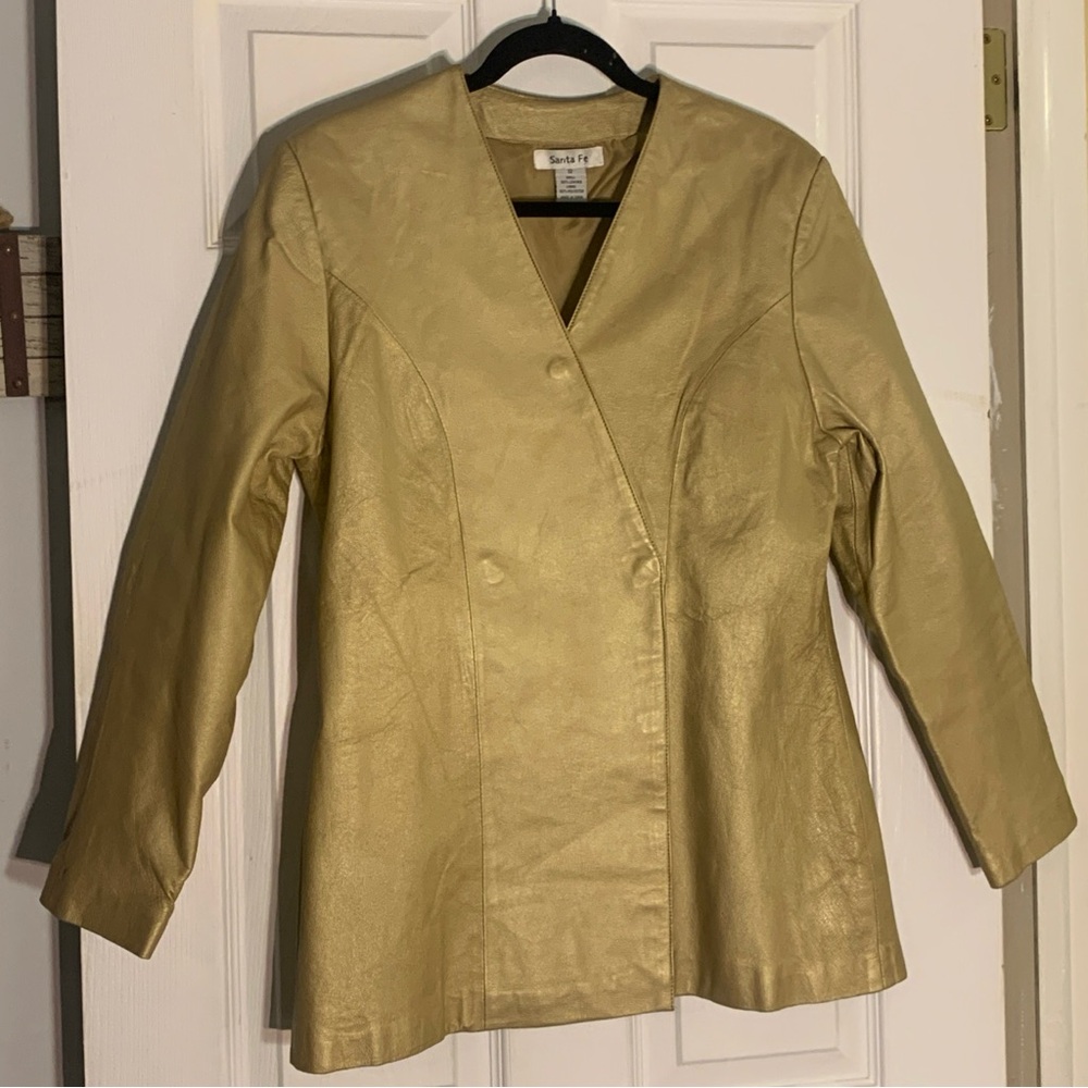 Santa Fe Leather Jacket Womens Size 12 Gold Metallic Retro Vintage EUC